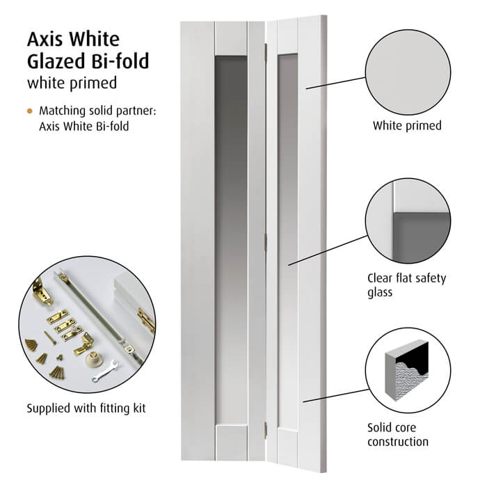 JB Kind Axis White Primed 2-Lites Internal Bi-Fold Glazed Door