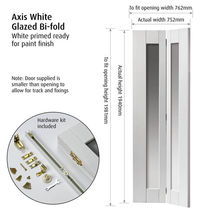 JB Kind Axis White Primed 2-Lites Internal Bi-Fold Glazed Door