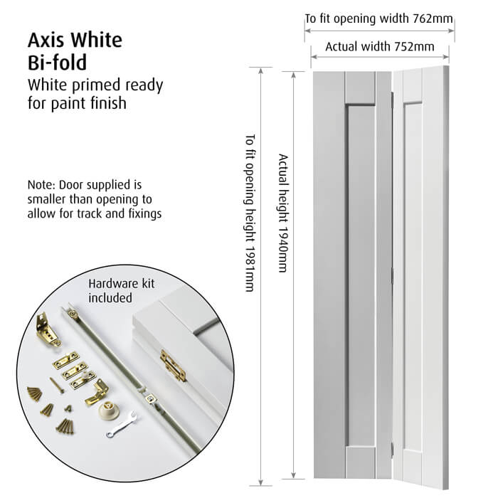 JB Kind Axis White Primed 2-Panels Internal Bi-Fold Door