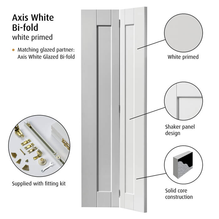 JB Kind Axis White Primed 2-Panels Internal Bi-Fold Door