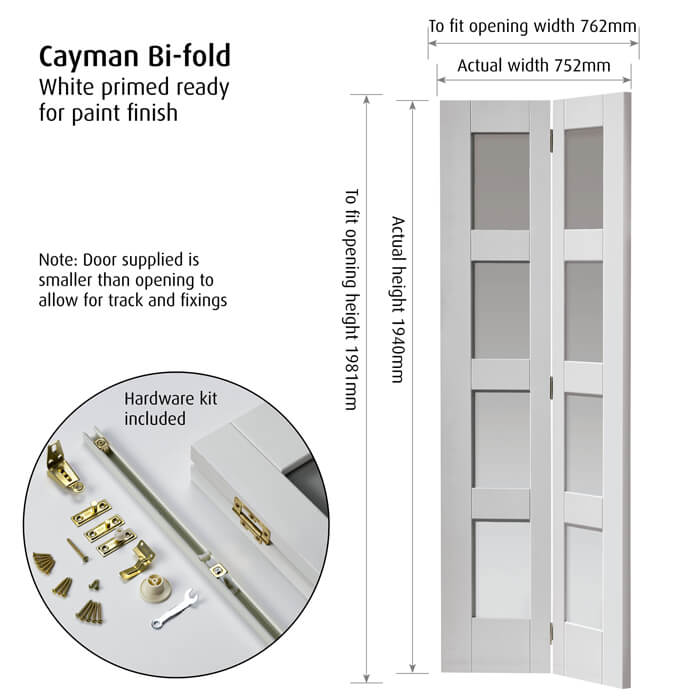 JB Kind Cayman White Primed 8-Lites Internal Bi-Fold Glazed Door