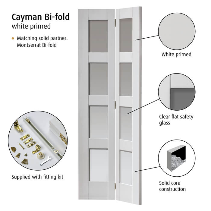 JB Kind Cayman White Primed 8-Lites Internal Bi-Fold Glazed Door