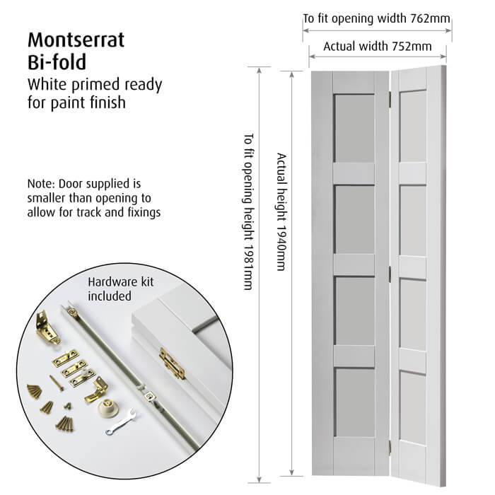 JB Kind Montserrat White Primed 8-Panels Internal Bi-Fold Door