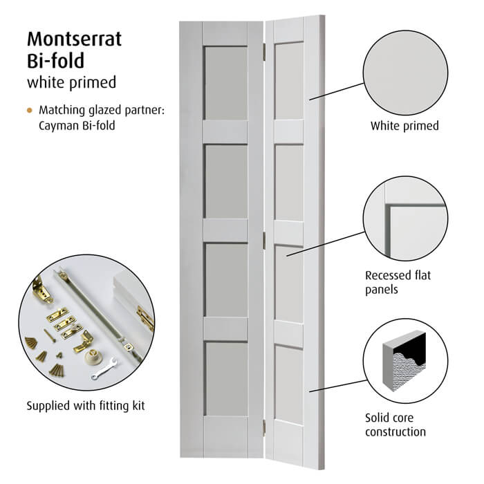 JB Kind Montserrat White Primed 8-Panels Internal Bi-Fold Door