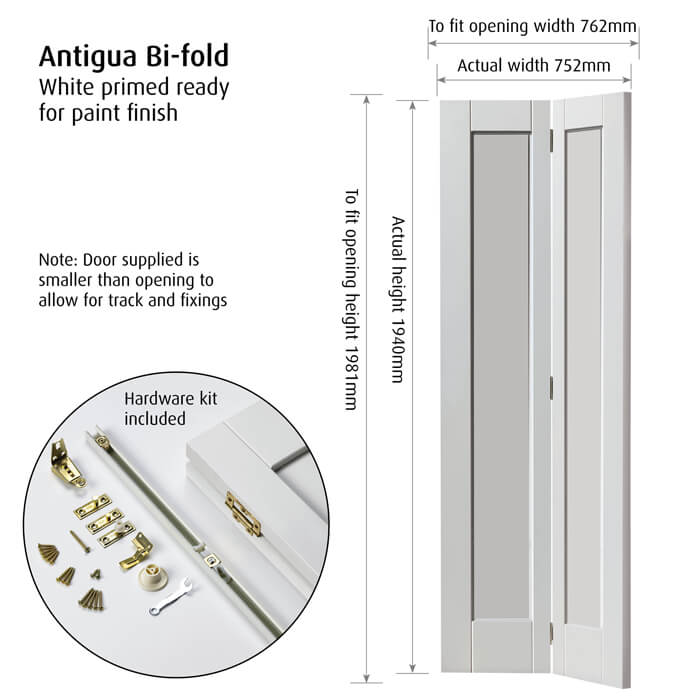 JB Kind Antigua White Primed 2-Panels Internal Bi-Fold Door