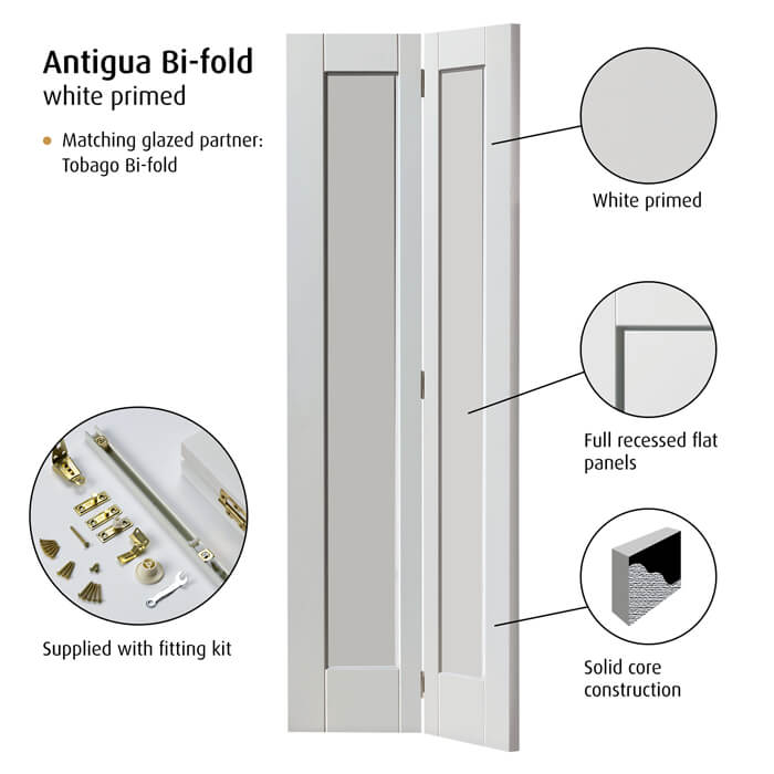 JB Kind Antigua White Primed 2-Panels Internal Bi-Fold Door