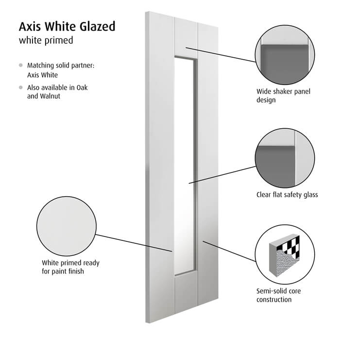 JB Kind Axis White Primed 1-Lite Internal Glazed Door