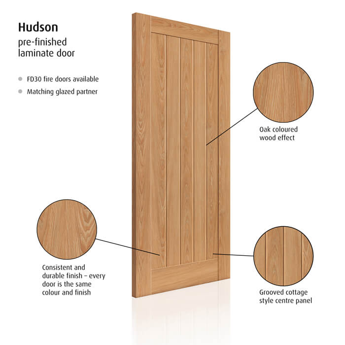 JB Kind Hudson Pre-Finished Laminated Oak 5-Panels Internal Door