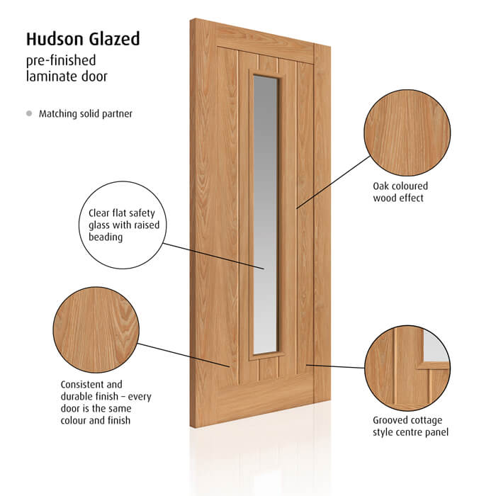 JB Kind Hudson Fully Finished Oak 5-Panels 1-Lite Internal Glazed Door