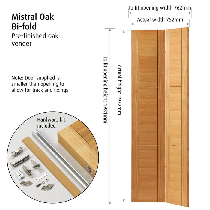 JB Kind Mistral Pre-Finished Oak 3-Panels Internal Bi-fold Door