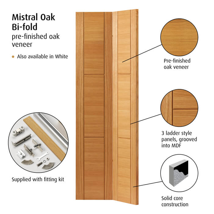 JB Kind Mistral Pre-Finished Oak 3-Panels Internal Bi-fold Door