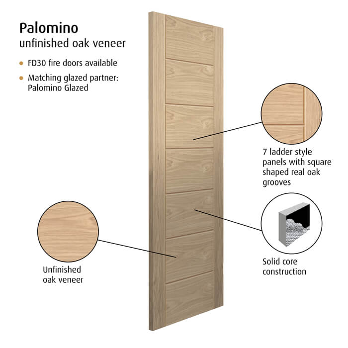 JB Kind Palomino Un-Finished Oak 7-Panels Internal Door