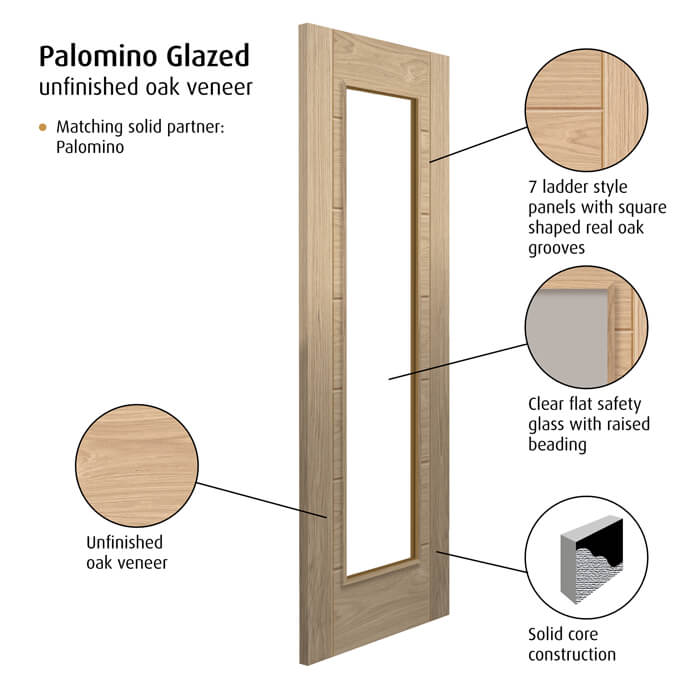 JB Kind Palomino Un-Finished Oak 7-Panels 1-Lite Internal Glazed Door