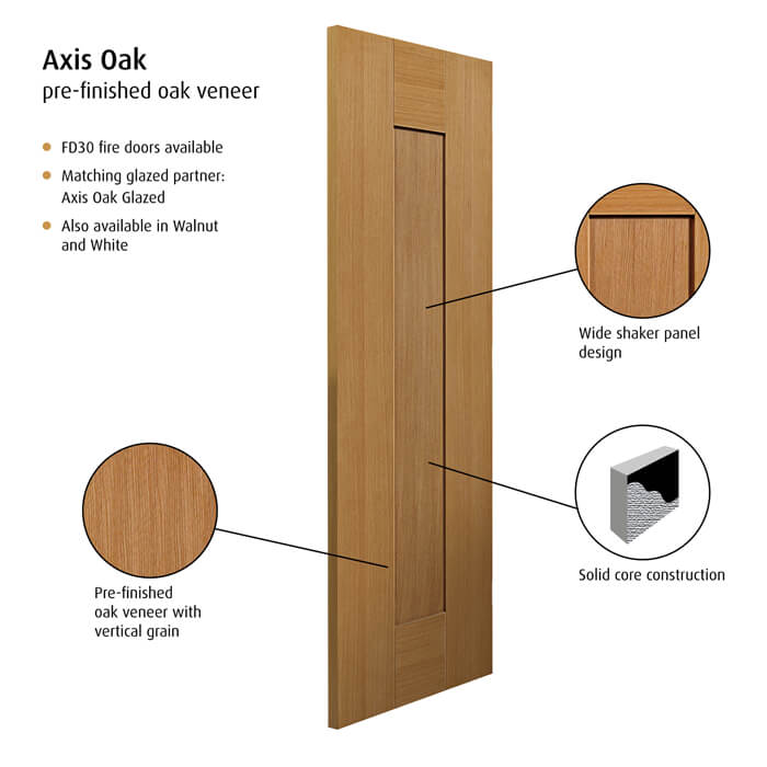 JB Kind Axis Pre-Finished Oak 1-Panel Internal Door