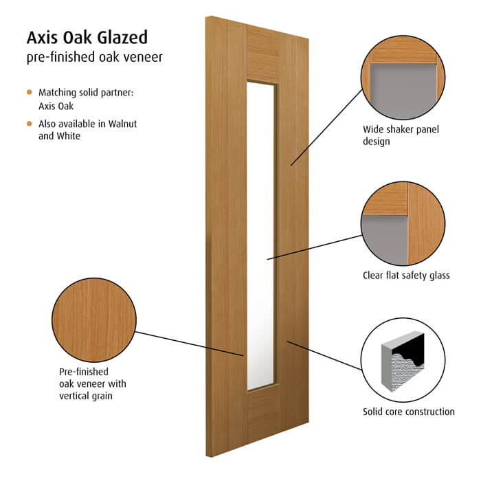 JB Kind Axis Pre-Finished Oak 1-Lite Internal Glazed Door