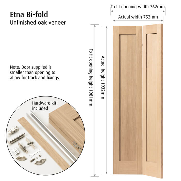 JB Kind Etna Un-Finished Oak 2-Panels Internal Bi-fold Door