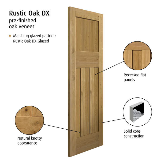 JB Kind Rustic DX Pre-Finished Oak 4-Panels Internal Door