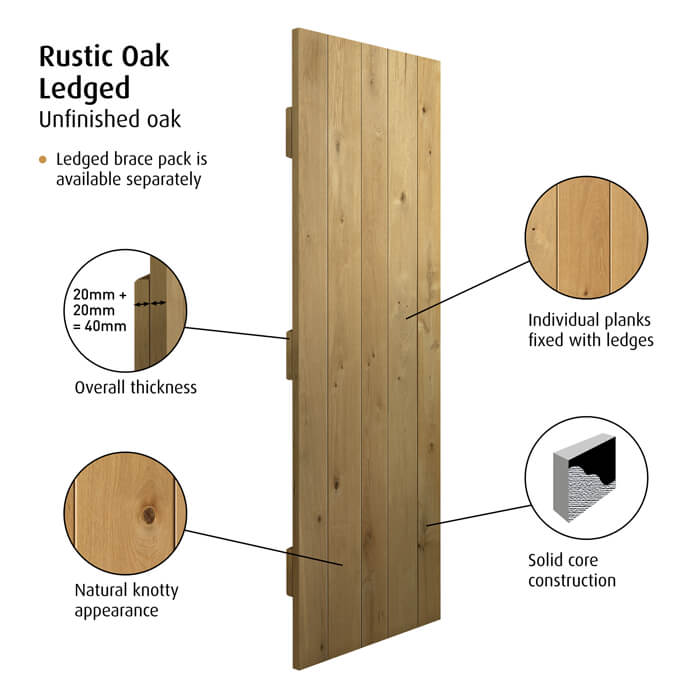 JB Kind Rustic Un-Finished Oak 3-Panels Internal Door