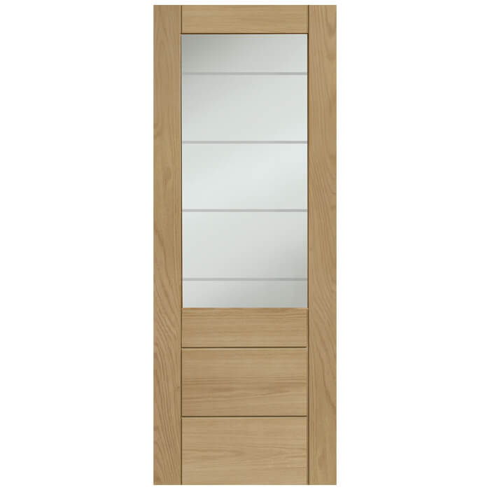 XL Joinery Palermo Essential 2XG Un-Finished Oak 3-Panels 1-Lite Internal Clear Etched Glazed Door