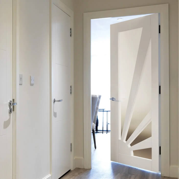 JB Kind Aurora White Primed 4-Lites Internal Etched Glazed Door