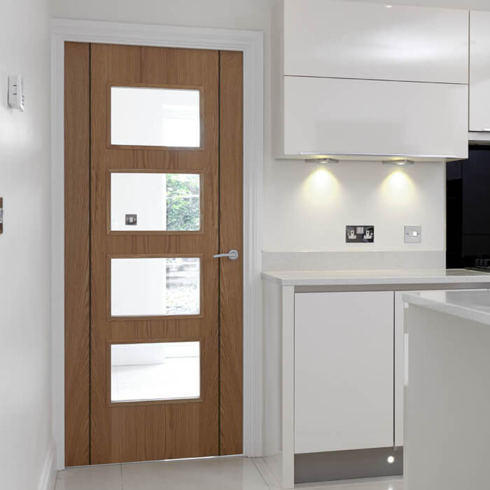 JB Kind Blenheim Pre-Finished Oak 1-Panel 4-Lites Internal Glazed Fire Door