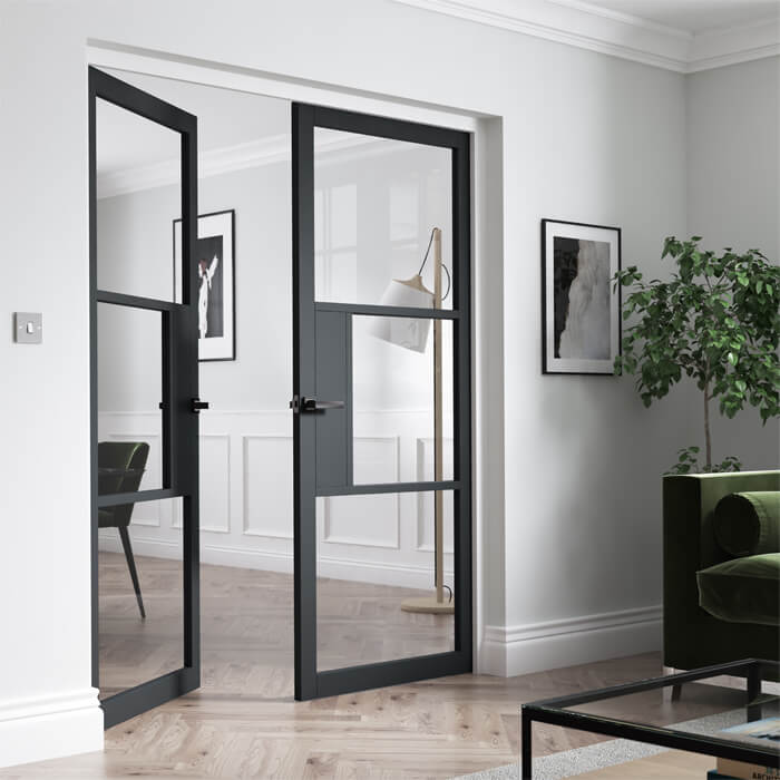 JB Kind Cosmo Pre-Finished Laminated Graphite-Grey 3-Lites Internal Glazed Door