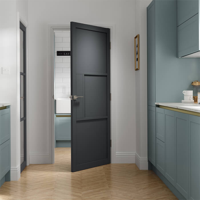 JB Kind Cosmo Pre-Finished Laminated Graphite-Grey 3-Panels Internal Door