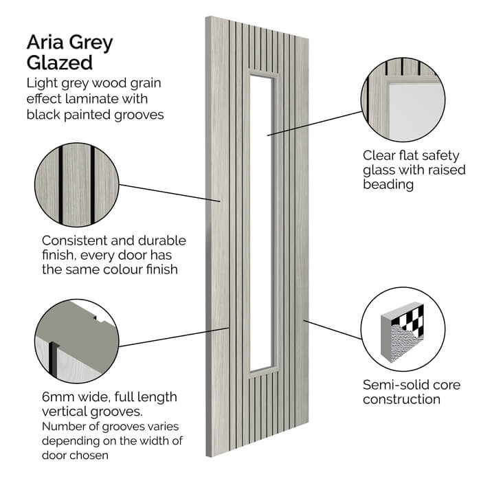 JB Kind Aria Pre-Finished Grey Laminate 1-Lite Internal Glazed Door