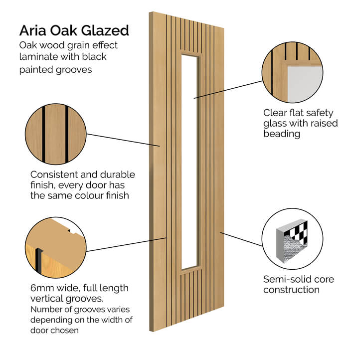 JB Kind Aria Pre-Finished Oak Laminate 1-Lite Internal Glazed Door