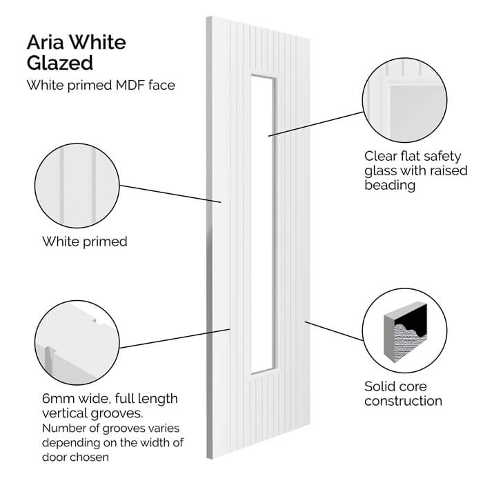 JB Kind Aria White Primed 1-Lite Internal Glazed Door