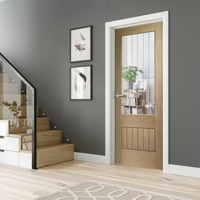 XL Joinery Suffolk Original 2XG Un-Finished Oak 6-Panels 1-Lite Internal Clear Etched Glazed Fire Door