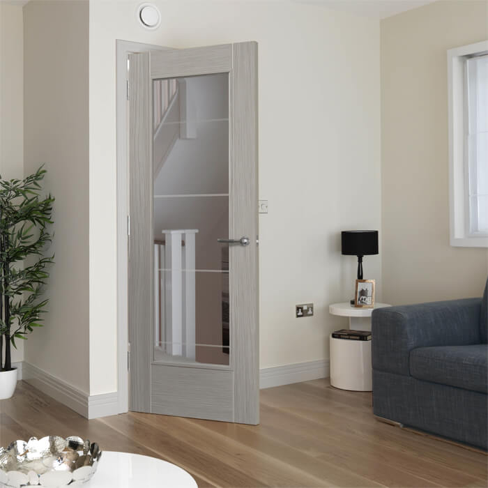 JB Kind Tigris Pre-Finished Light-Grey Laminate 1L Internal Glazed Door