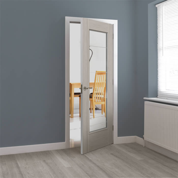 JB Kind Tigris Pre-Finished Light-Grey Laminate 1L Internal Glazed Door