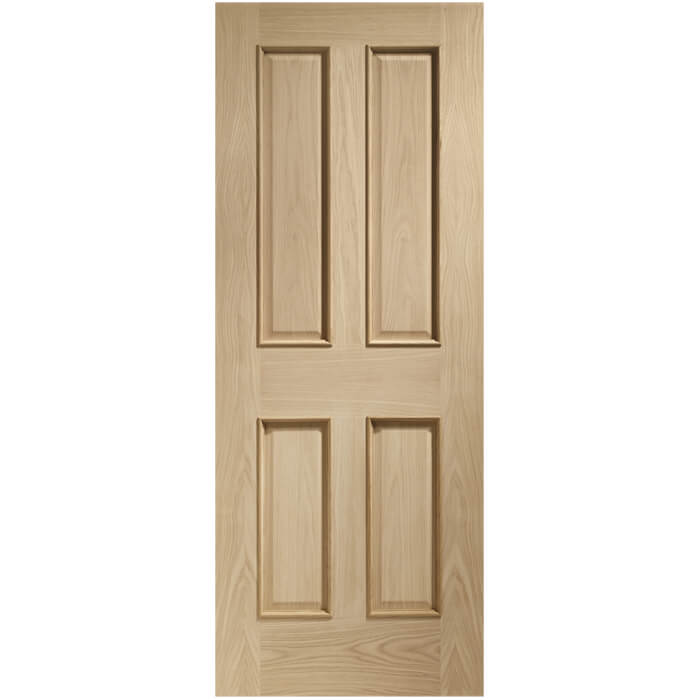 XL Joinery Victorian Clear Lacquer Oak 4-Panels Internal Fire Door With Raised Moulding