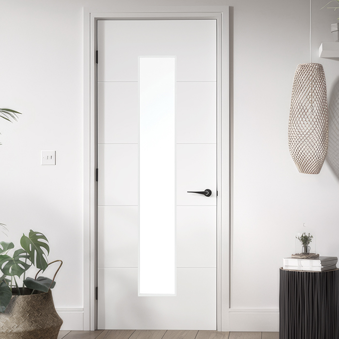 LPD Santandor 1L White Primed 5 Panel Internal Clear Glass Gazed Door