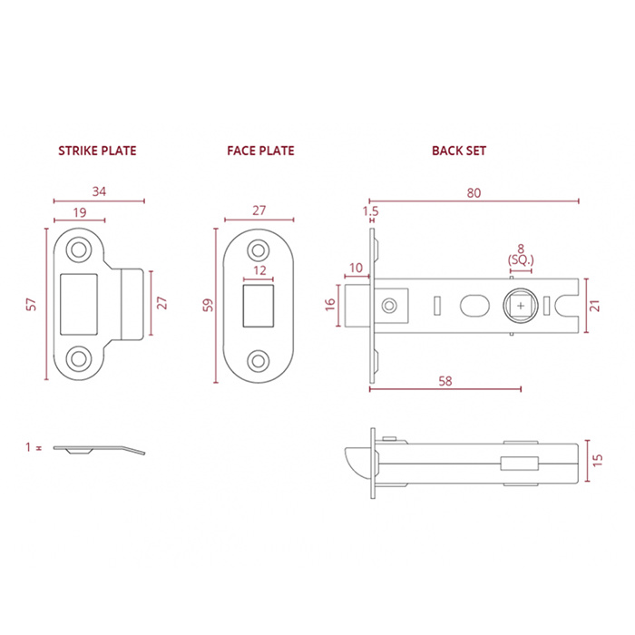 Deanta Tubular Latch Satin Nickel Non Fire Rated