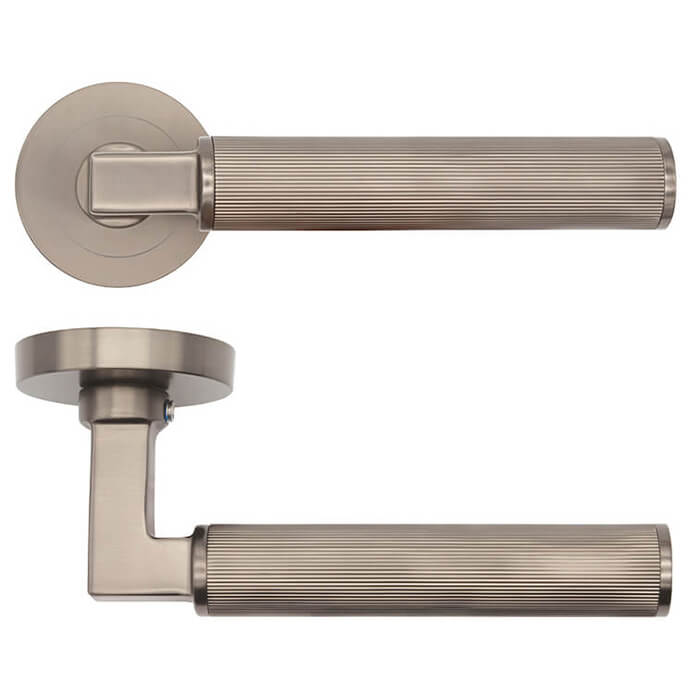 Deanta Delphi Round Rose Ribbed Lever Handle Pair