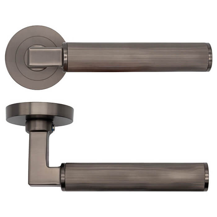 Deanta Delphi Round Rose Ribbed Lever Handle Pair