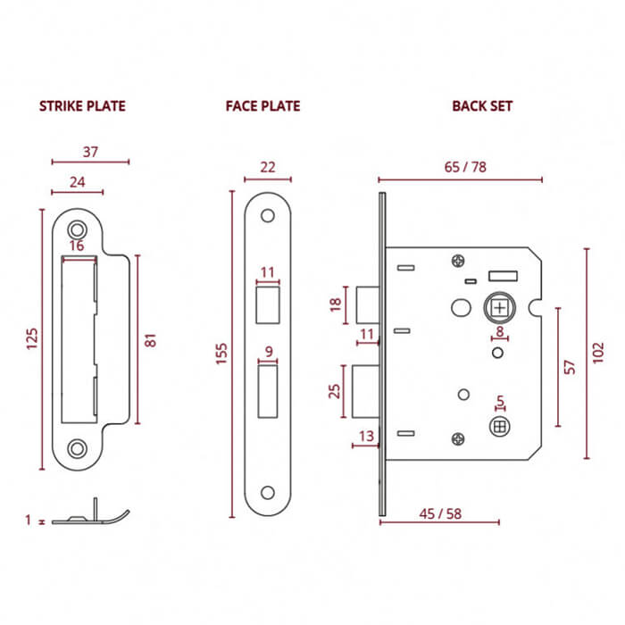 Deanta 3 Lever Bathroom Lock Satin Nickel