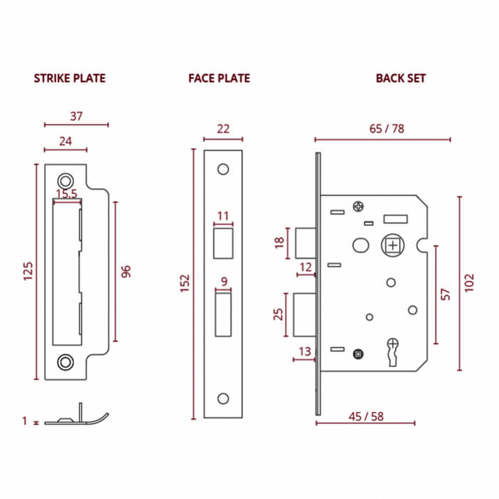 Deanta 3 Lever Mortice Sash Lock Satin Nickel