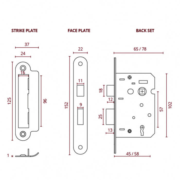 Deanta 3 Lever Mortice Sash Lock Satin Nickel