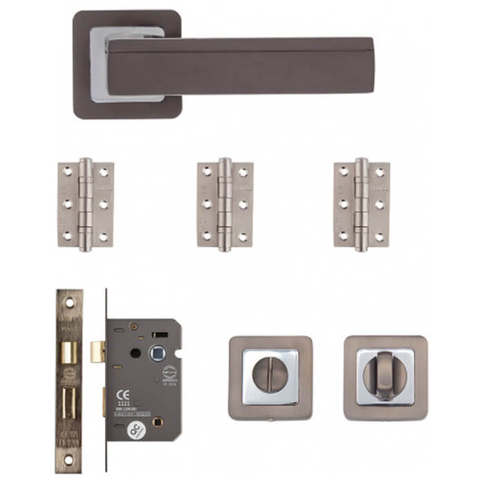 Deanta Invictus Matt Satin Black Bathroom Door Handle Kit