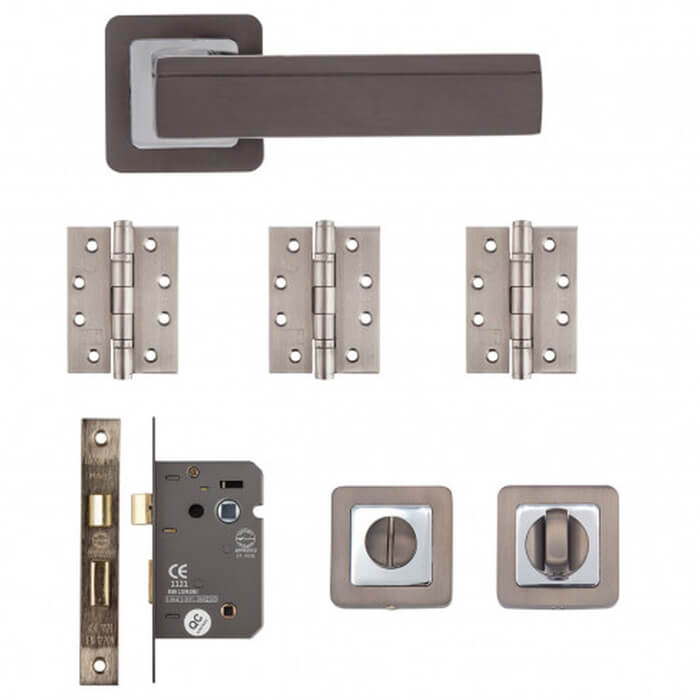 Deanta Invictus Matt Satin Black Bathroom Door Handle Kit