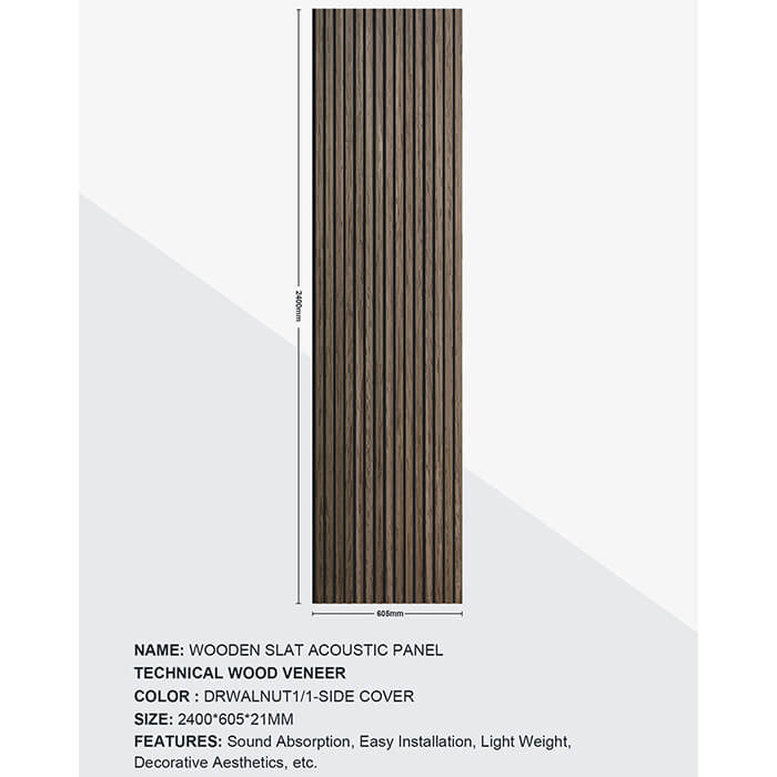 Joseph Miles Acoustic Dark Walnut 2400 x 600 x 21mm Wooden Slat Panel