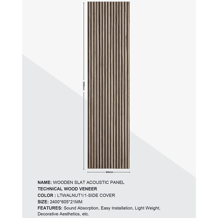 Joseph Miles Acoustic Light Walnut 2400 x 600 x 21mm Wooden Slat Panel