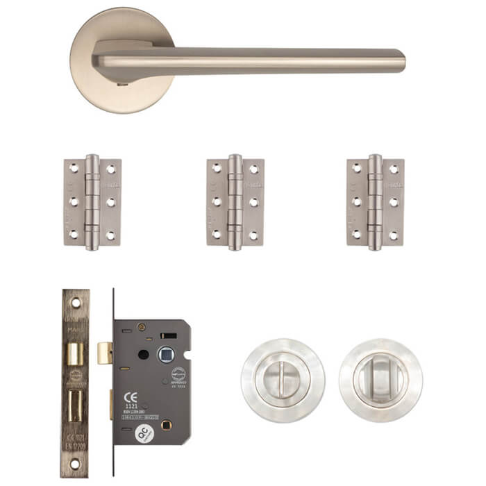 Deanta Ithaca Satin Nickel Bathroom Door Handle Kit