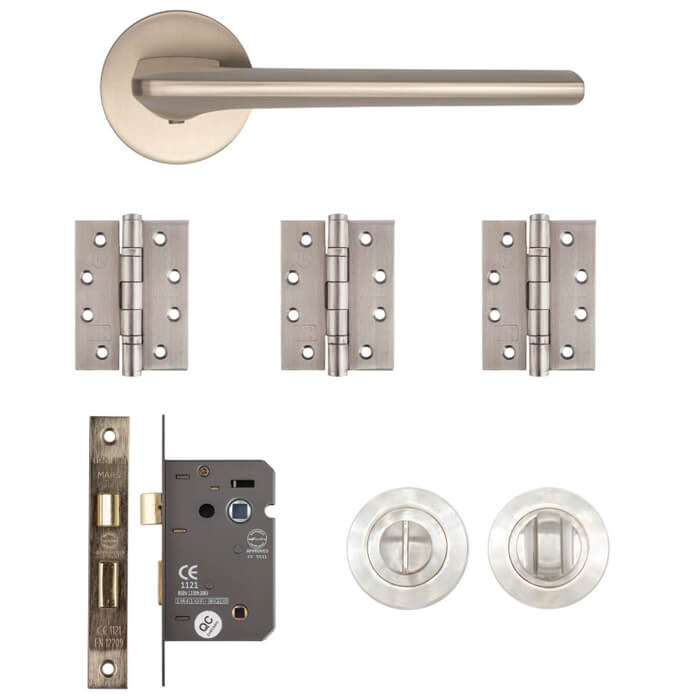 Deanta Ithaca Satin Nickel Bathroom Door Handle Kit