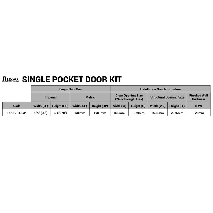 LPD Flusso Pre-Finished Single Pocket Door Kit For Door Size 1981 x 838mm