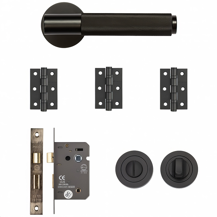 Deanta Sparta Matt Black Bathroom Door Handle Kit