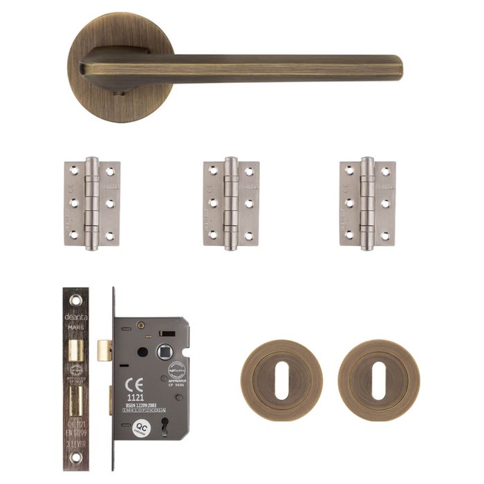 Deanta Ithaca Matt Antique Brass Door Handle And Mortice Kit